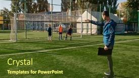  Presentation with football coach - Theme enhanced with coach-giving-instructions-to-children background and a tawny brown colored foreground