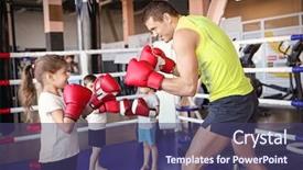 Presentation with boxing ring - PPT theme with training with coach in boxing background and a ocean colored foreground