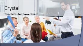  Presentation with teambuilding - PPT layouts consisting of coach in teambuilding seminar makes background and a sky blue colored foreground