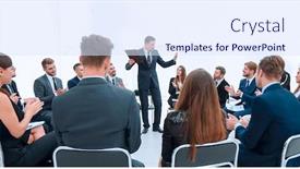  Presentation with coach - Audience pleasing presentation theme consisting of coach-leads-the-session backdrop and a sky blue colored foreground