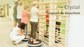  Presentation with group training - Slide set consisting of coach-looks-after-senior-group background and a blonde colored foreground