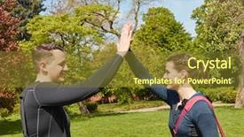  Presentation with sport coach - Colorful theme enhanced with coach sport - athlets give each other high backdrop and a tawny brown colored foreground