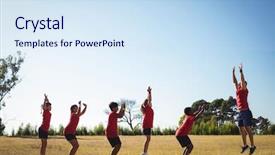  Presentation with kids sport - Cool new PPT layouts with coach sport - trainer training kids backdrop and a sky blue colored foreground