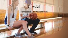  Presentation with basketball female - Presentation design featuring coach talking with female basketball background and a  colored foreground