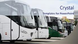  Presentation with buses - Amazing PPT theme having coach transport - big tourists buses on parking backdrop and a sky blue colored foreground