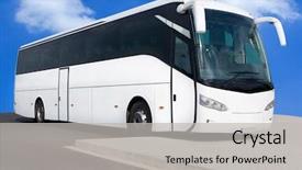  Presentation with skies - Audience pleasing PPT theme consisting of coach transport - big white tour bus backdrop and a light gray colored foreground