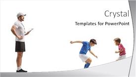  Presentation with football coach - Presentation design enhanced with coach-watching-two-boys-playing background and a white colored foreground