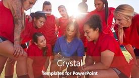  Presentation with soccer tactics - Audience pleasing presentation design consisting of coach-with-digital-tablet-discussing backdrop and a tawny brown colored foreground