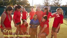  Presentation with soccer tactics - Cool new slide set with coach-with-digital-tablet-discussing backdrop and a tawny brown colored foreground