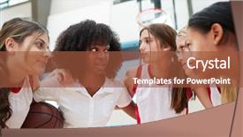  Presentation with huddle - Beautiful slide deck featuring coaching culture - female high school basketball players backdrop and a tawny brown colored foreground