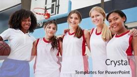  Presentation with basketball female - Amazing slide set having coaching culture - portrait of high school basketball backdrop and a  colored foreground