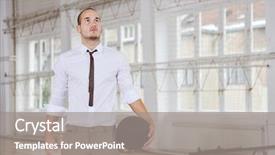  Presentation with sport management - Colorful PPT theme enhanced with coaching game - young business man basket player backdrop and a gray colored foreground