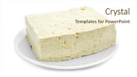  Presentation with white plate - Theme having coagulation - block of tofu background and a cream colored foreground