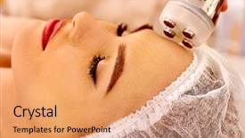  Presentation with beauty salon - PPT theme consisting of coagulation - close up of head woman background and a coral colored foreground