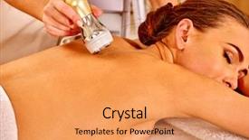  Presentation with beauty salon - Beautiful slide set featuring galvanized - lying woman with close eyes backdrop and a yellow colored foreground