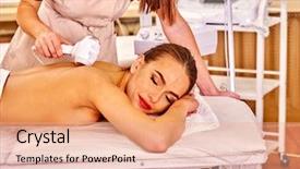  Presentation with beauty salon - Slide deck enhanced with galvanized - young woman lying on table background and a coral colored foreground