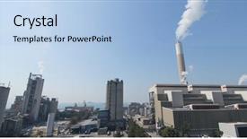  Presentation with sky blue - Slides consisting of coal chemistry - smoke from chimney in factory background and a  colored foreground