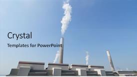  Presentation with blue sky - Amazing PPT theme having coal chemistry - smoke from chimney in factory backdrop and a  colored foreground