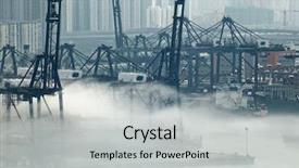  Presentation with port cargo crane ship - PPT theme with coal vessel - hong kong cargo port background and a  colored foreground