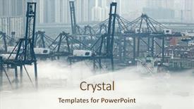  Presentation with port cargo crane ship - PPT theme enhanced with coal vessel - hong kong cargo port background and a  colored foreground