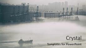  Presentation with port cargo crane ship - Slides with export china - hong kong cargo port background and a  colored foreground