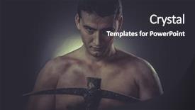  Presentation with safety construction worker in construction - Amazing presentation design having coal mine helmet - construction worker portrait holding backdrop and a dark gray colored foreground