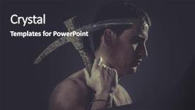  Presentation with construction - Presentation theme enhanced with coal mine helmet - construction worker portrait holding background and a dark gray colored foreground