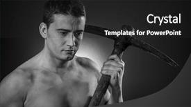  Presentation with coal mine - Slide deck with coal mine helmet - construction worker portrait holding background and a dark gray colored foreground