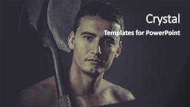  Presentation with coal industry - Slide set enhanced with coal mine helmet - industry male worker holding background and a dark gray colored foreground