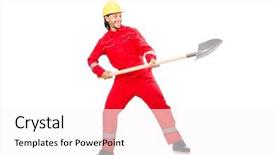  Presentation with coal mine - Colorful presentation enhanced with coal mine helmet - man in red coveralls backdrop and a white colored foreground