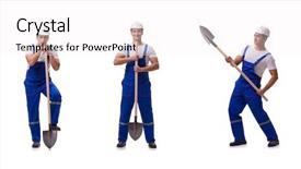  Presentation with coal mine - Beautiful PPT layouts featuring coal mine helmet - repairman with spade isolated backdrop and a sky blue colored foreground