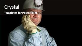  Presentation with miner - Theme having coal miner in a dark background and a dark gray colored foreground