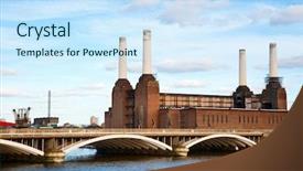  Presentation with thermal power station boiler - Theme with coal plant - abandonded battersea power station background and a sky blue colored foreground