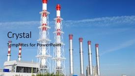  Presentation with sky blue - PPT theme consisting of coal power plant - factory against blue sky background and a  colored foreground