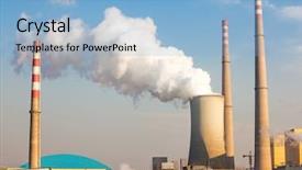  Presentation with coal power plant - Slides with coal power plant - sunset of the chimney background and a light blue colored foreground