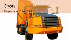  Presentation with truck - PPT theme with coal transport - yellow dumper industrial truck isolated background and a gold colored foreground