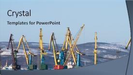  Presentation with port - Colorful theme enhanced with coal vessel - port of murmansk working cranes backdrop and a light blue colored foreground