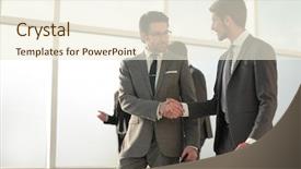  Presentation with shaking hands - Presentation theme consisting of coalition - business partners shaking hands background and a  colored foreground