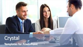  Presentation with business partner people joining hand - Slide deck having coalition - business people shaking hands finishing background and a ocean colored foreground