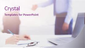  Presentation with shaking hands - Presentation theme consisting of coalition - business people shaking hands finishing background and a sky blue colored foreground