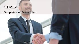  Presentation with trade - Audience pleasing slide set consisting of coalition - handshake of business partners backdrop and a soft green colored foreground