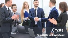  Presentation with teams - Beautiful PPT theme featuring coalition - representatives of the two business backdrop and a tawny brown colored foreground