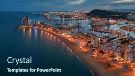  Presentation with coast - Theme with coast-aerial-view-of-barcelona background and a navy blue colored foreground