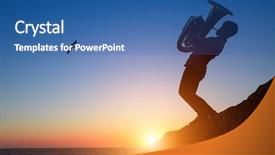  Presentation with trumpet - Colorful presentation enhanced with coast during amazing sunset tuba backdrop and a ocean colored foreground