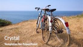  Presentation with bicycles - PPT theme with coast during holidays in france background and a coral colored foreground