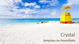  Presentation with cabin - PPT theme with coast guard - cabin on the beach enterprise background and a sky blue colored foreground