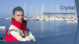  Presentation with red blue - Beautiful PPT theme featuring coast guard - handsome boy on blue marina backdrop and a light blue colored foreground