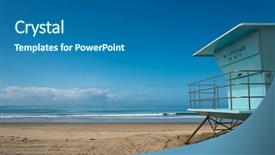  Presentation with lifeguard - PPT theme enhanced with coast guard - lifeguard hut at beach background and a ocean colored foreground