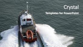  Presentation with coast guard - PPT theme with coast guard - patrol boat shot from above background and a dark gray colored foreground