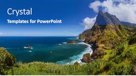  Presentation with coast - Audience pleasing slide set consisting of coast-near-boaventura-in-madeira backdrop and a teal colored foreground